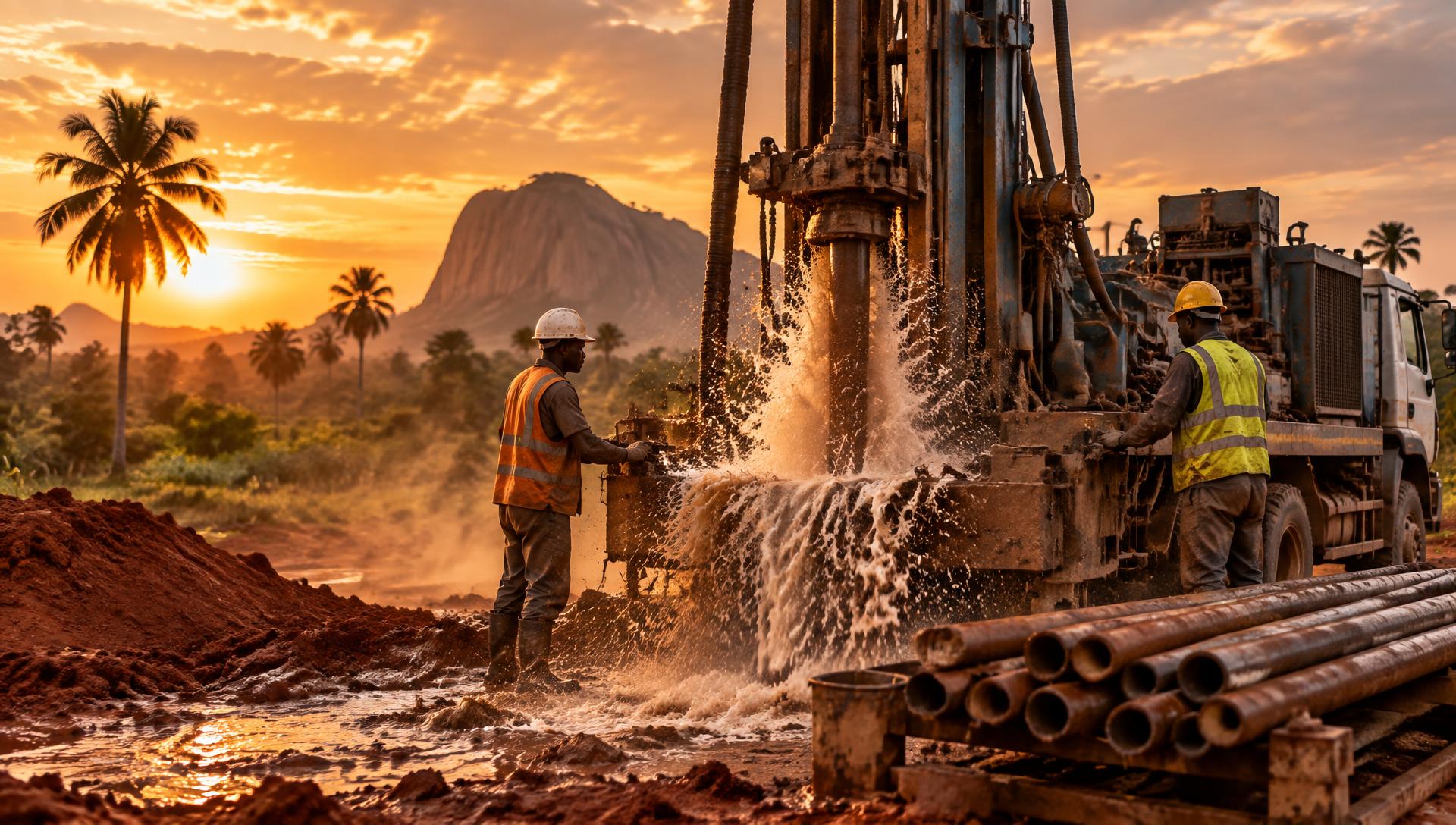 Achievers drilling rig at work on a borehole site in Abeokuta
